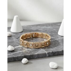 Golden Time 'Geometric Glow' Gold-Plated Bracelet with Inlaid Cubic Zirconia New